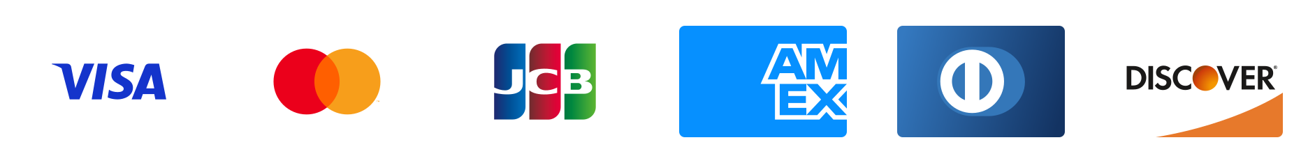 利用可能なクレジットカード:Visa、Mastercard、JCB、American Express、Diners Club、Discover